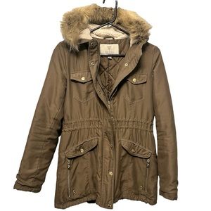Guess Women’s Faux Fur Fleece Hooded Utility Jacket Coat Size Small